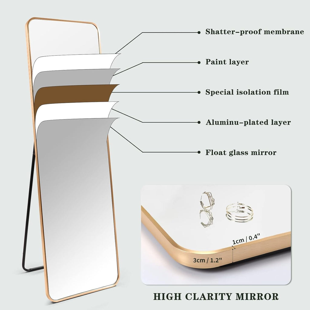 HORLIMER 60"x18" Full Length Standing Mirror with Aluminum Frame, 152x46cm