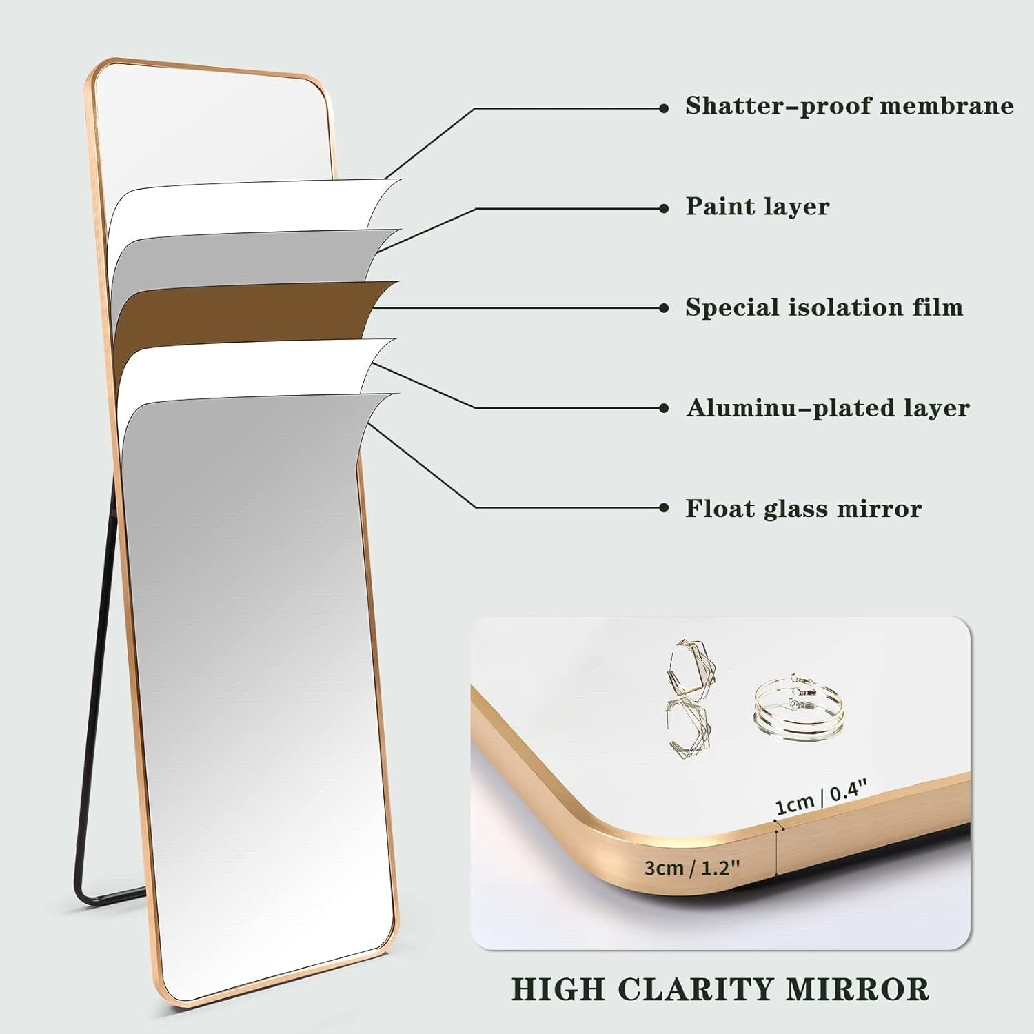 HORLIMER 60"x18" Full Length Standing Mirror with Aluminum Frame, 152x46cm