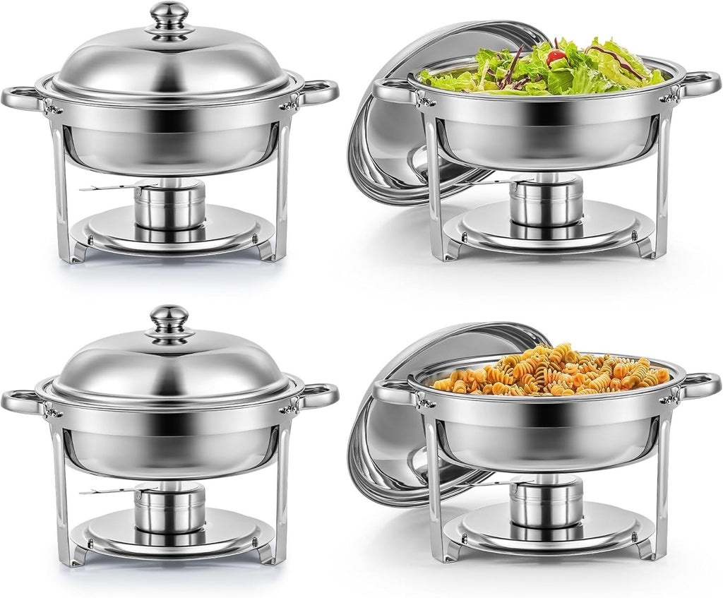 4pc 5L Stainless Steel Chafing Dish Set Round Buffet Food Warmer Catering