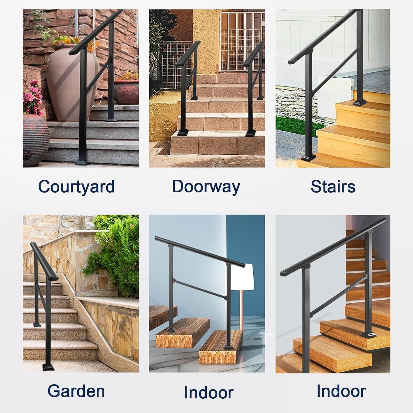 Stair Handrail Outdoor Aluminium 0-3 Step Railing Wall Mount Black