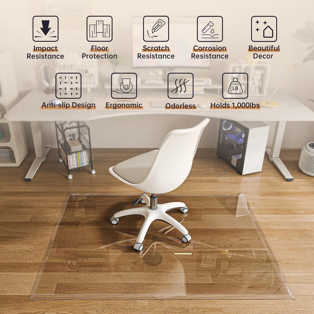 91x91cm Tempered Glass Chair Mat Clear Beveled Edge Carpet Hardwood Floor