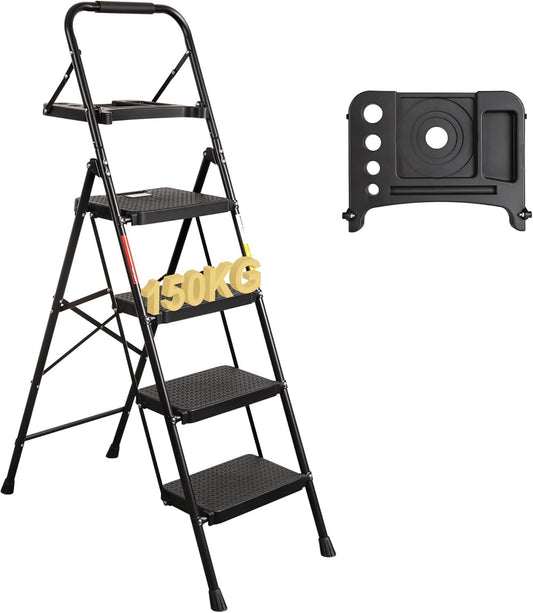4 Step Ladder Folding Non Slip 150kg Capacity Steel Home Kitchen Indoor