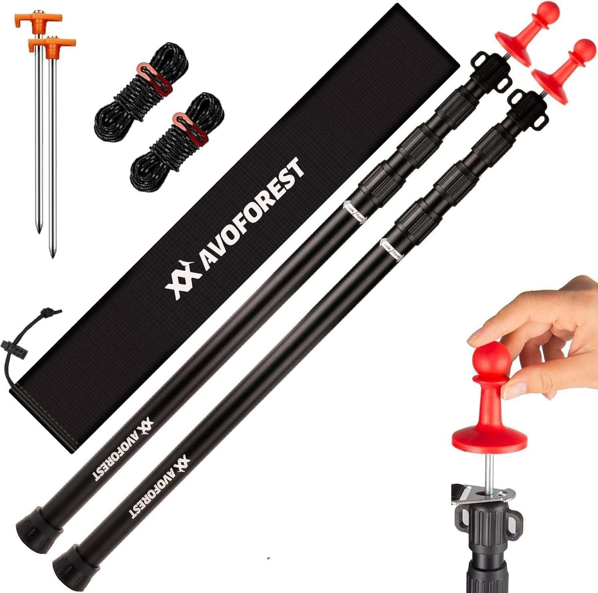 Tent Poles Telescoping Tarp Aluminum 8.7FT Adjustable Set 2 Camping Hiking Black