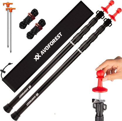 Tent Poles Telescoping Tarp Aluminum 8.7FT Adjustable Set 2 Camping Hiking Black