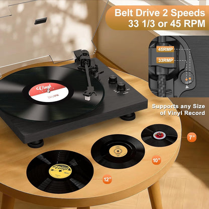 Turntable Record Player with Bluetooth, Adjustable Counterweight, 33/45 RPM – Bl