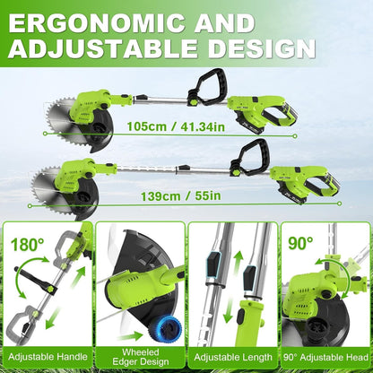 Cordless Grass Trimmer Strimmer Brush Cutter 21V 2 Batteries 4-in-1 Lawn Mower