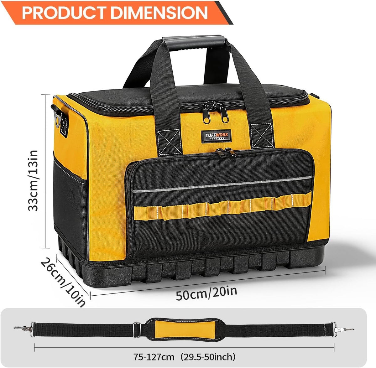 Tool Bag Heavy Duty 20 Inch 15 Pockets Waterproof Base 1680D Yellow Storage
