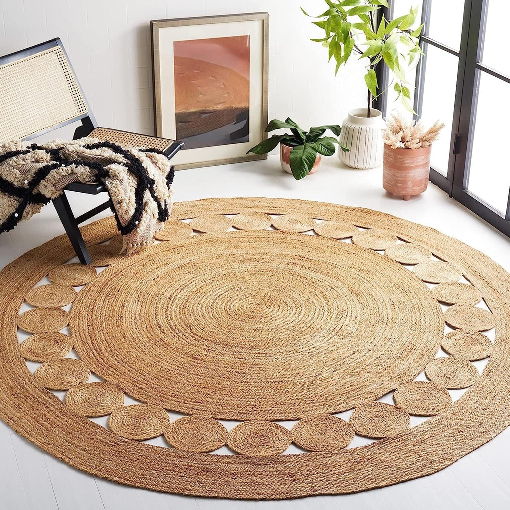 GlammTexa 90×90cm Hand Woven Round Jute Rug Braided Natural Boho Home Decor