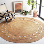 GlammTexa 90×90cm Hand Woven Round Jute Rug Braided Natural Boho Home Decor