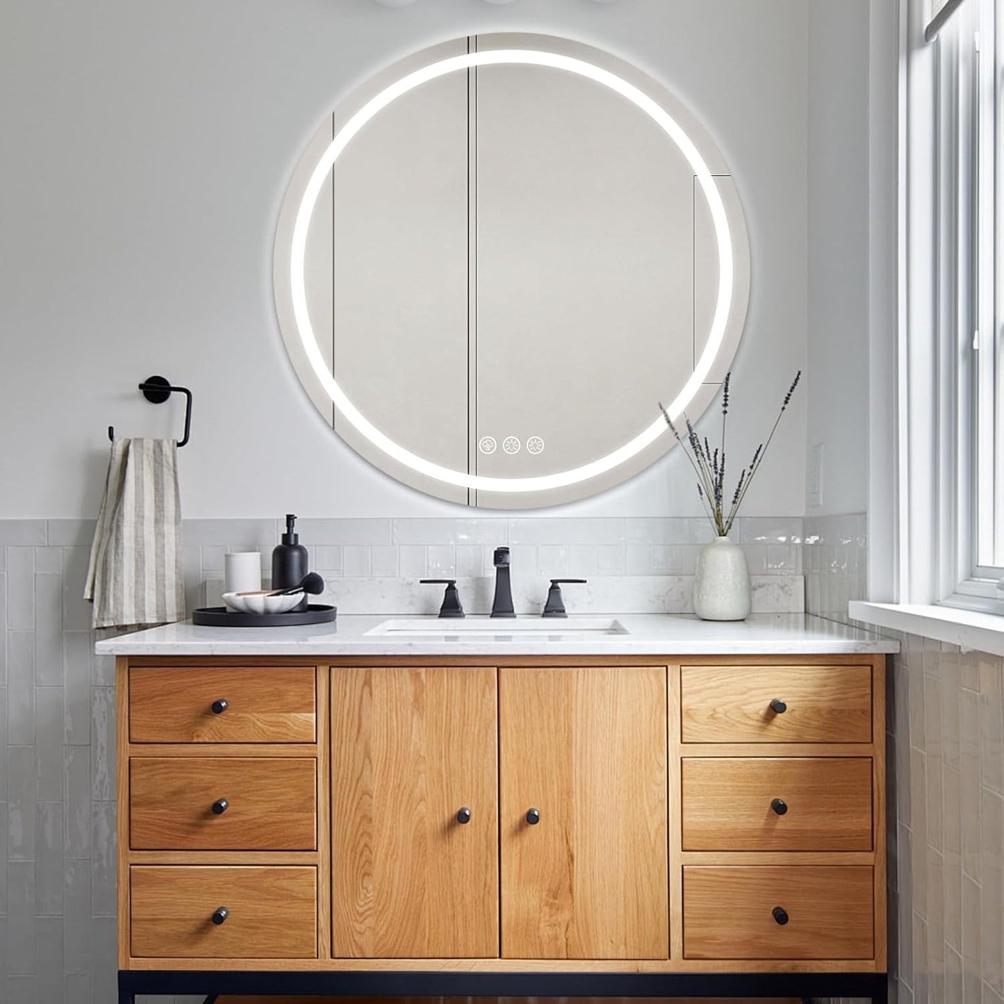 Bathroom Mirror LED 70cm Round Anti Fog Dimmable 3 Light IP44 Waterproof Glass
