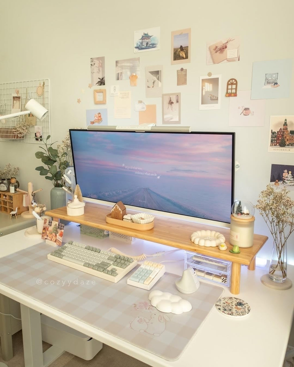 Bamboo Dual Monitor Stand Desk Shelf Riser Heavy Duty PC Laptop TV