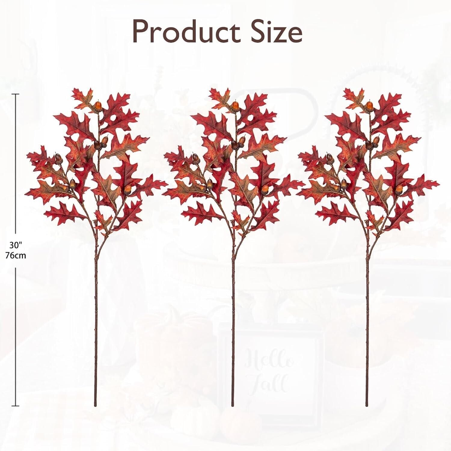 Briful 30" Artificial Oak Leaves Stem Autumn Leaves with Realistic Acorns, 3PCS