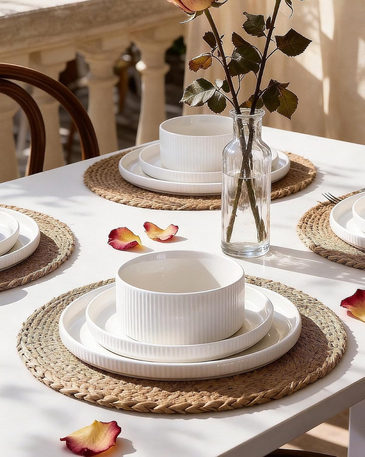 Dinner Plates Bowls Set 18 Piece White Ceramic Dinnerware Dishwasher Safe for 6