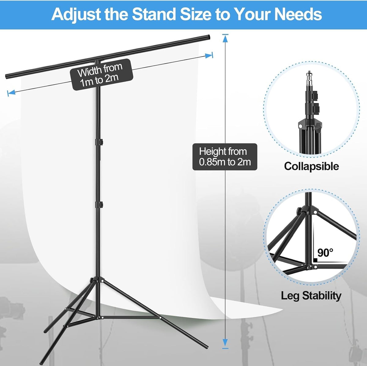 EMART White Backdrop Stand 1.5x2m Photography Screen 2x2m Background Frame Kit