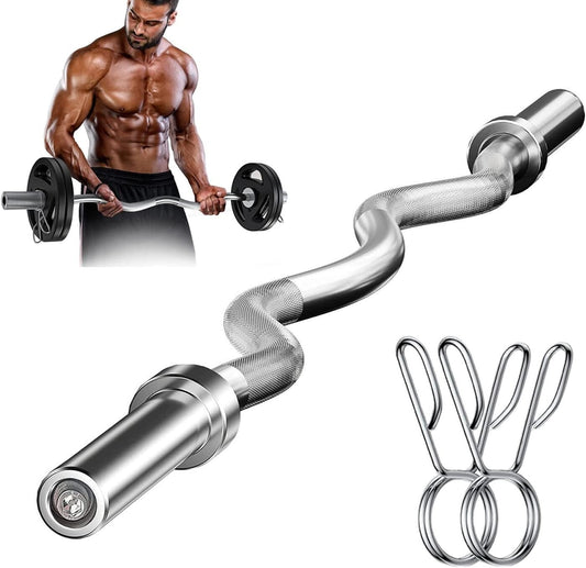 Nisorpa 47 inch Curl Bar Weight Lifting Barbell Bar with Non-Slip Hand Grip