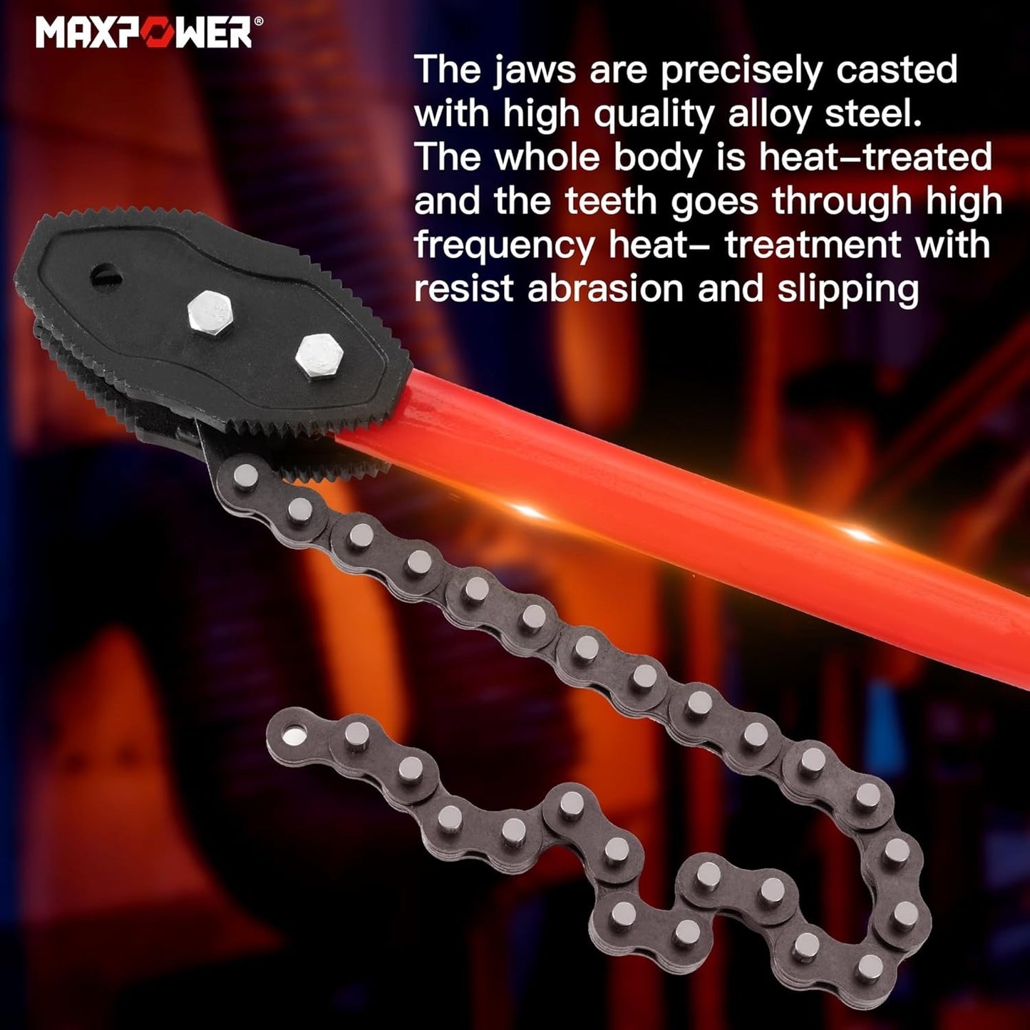 Chain Wrench Pipe Tool 35in Heavy Duty MAX 7in Grip Plumber Oil Filter Red