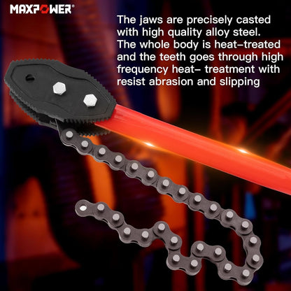 Chain Wrench Pipe Tool 35in Heavy Duty MAX 7in Grip Plumber Oil Filter Red