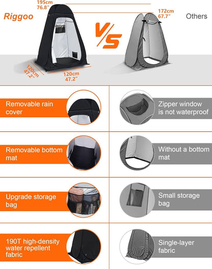 Pop Up Privacy Tent Camping Shower Toilet Changing 120x120x195cm Black UPF50