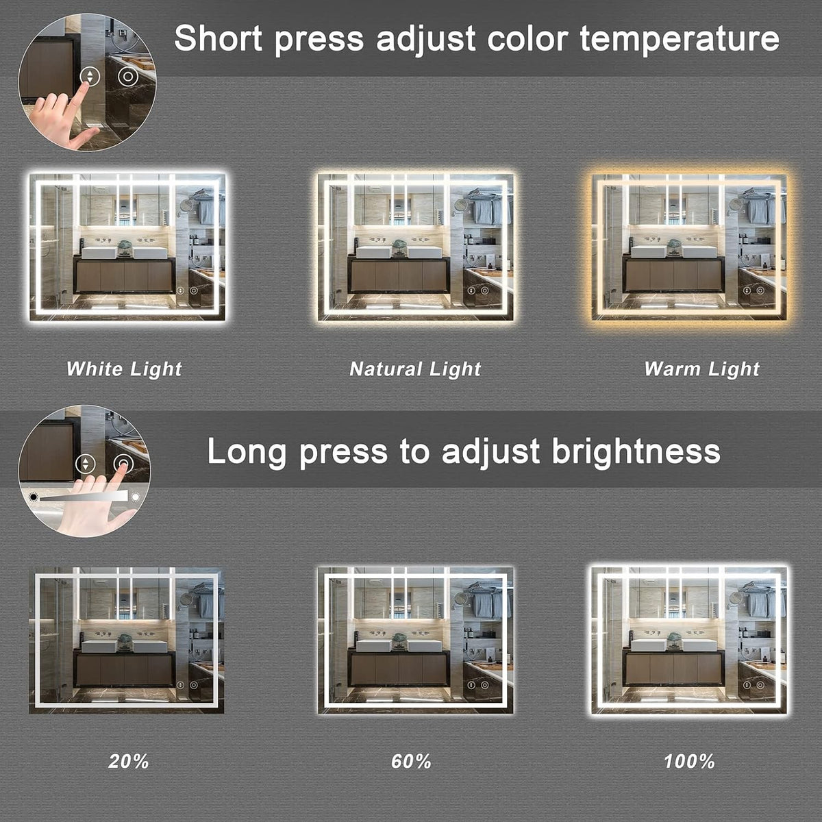 LED Bathroom Mirror 500x700mm Backlit Dimmable 3 Colour Demister Wall Mount