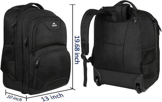 Rolling Laptop Backpack Trolley Wheeled Travel Bag 18 Inch 45L Cabin Black