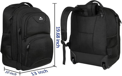 Rolling Laptop Backpack Trolley Wheeled Travel Bag 18 Inch 45L Cabin Black