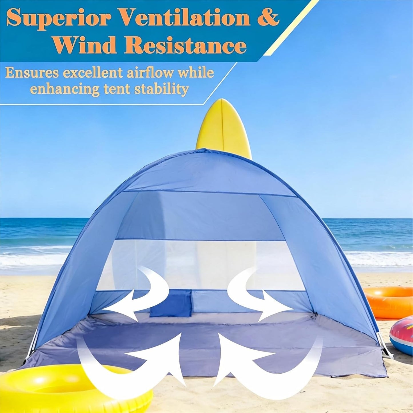 Pop Up Beach Tent 3-4 Person UPF 50+ Waterproof Portable Sun Shelter Large Blue