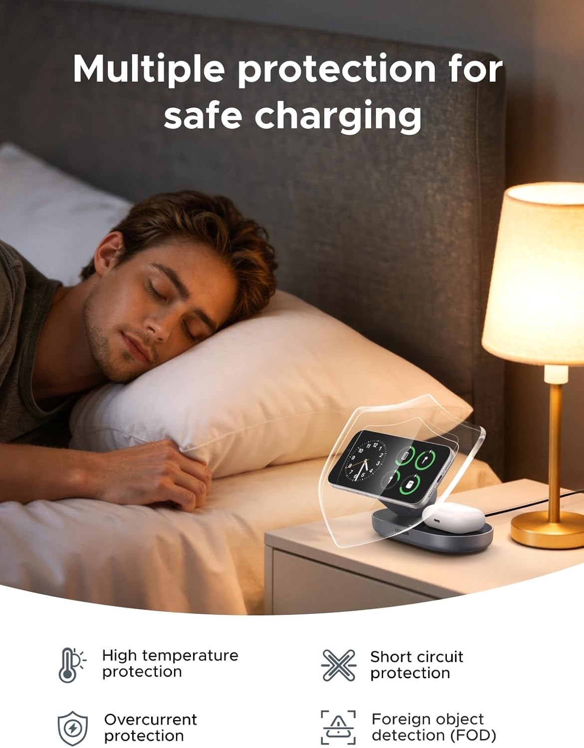 Qi2 Magnetic Wireless Charger Stand 15W 2-in-1 iPhone AirPods USB-C Grey Dock