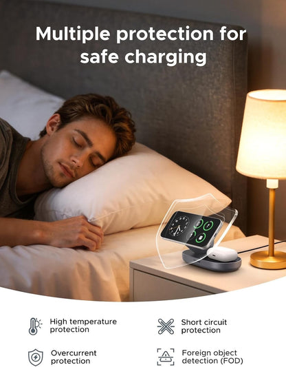 Qi2 Magnetic Wireless Charger Stand 15W 2-in-1 iPhone AirPods USB-C Grey Dock