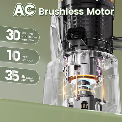 Cold Press Juicer Machine 2.6L Hopper 150mm Feed Chute 3-in-1 Brushless Motor