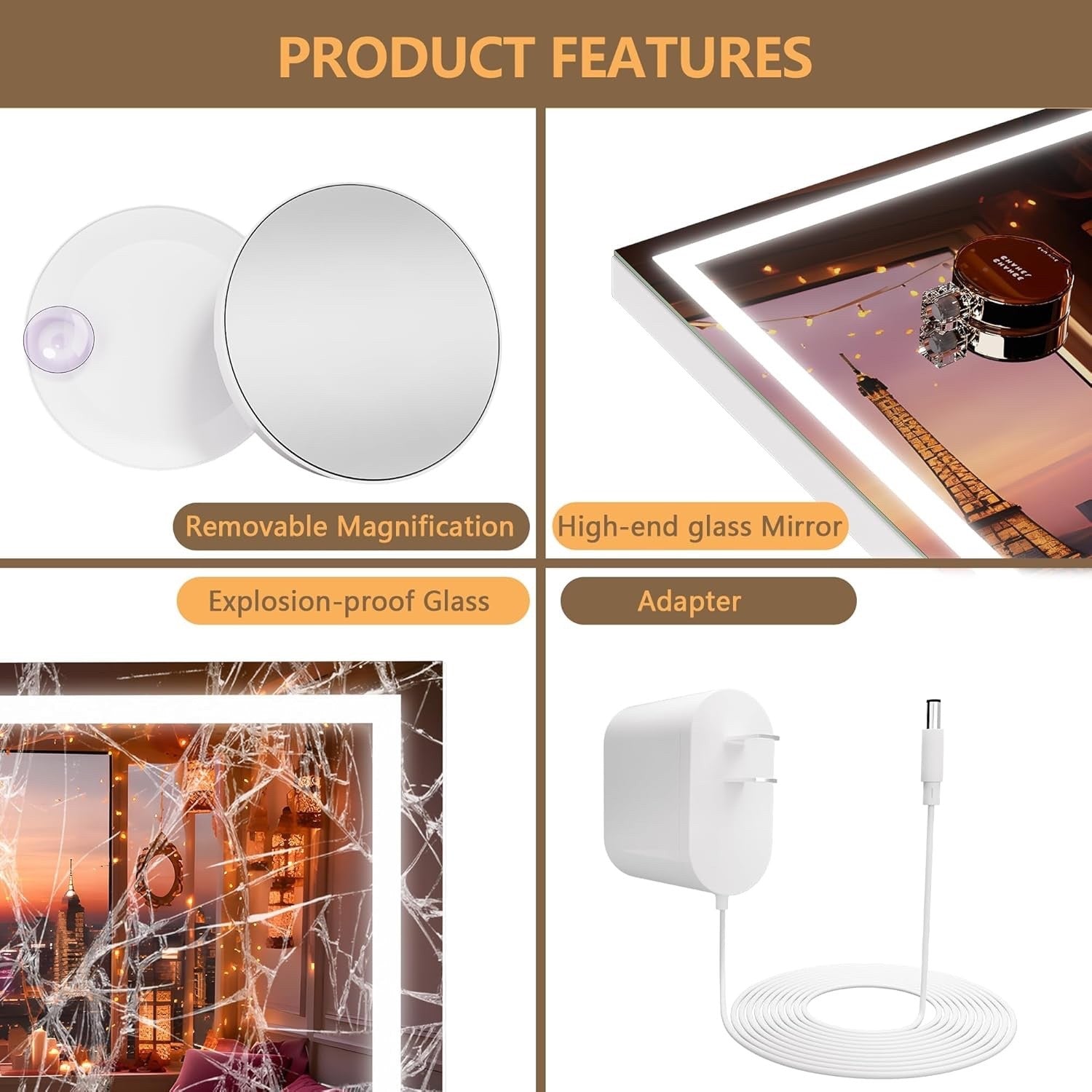 LED Vanity Makeup Mirror 95x65cm Round Lighted Dimmable 3 Color Touch
