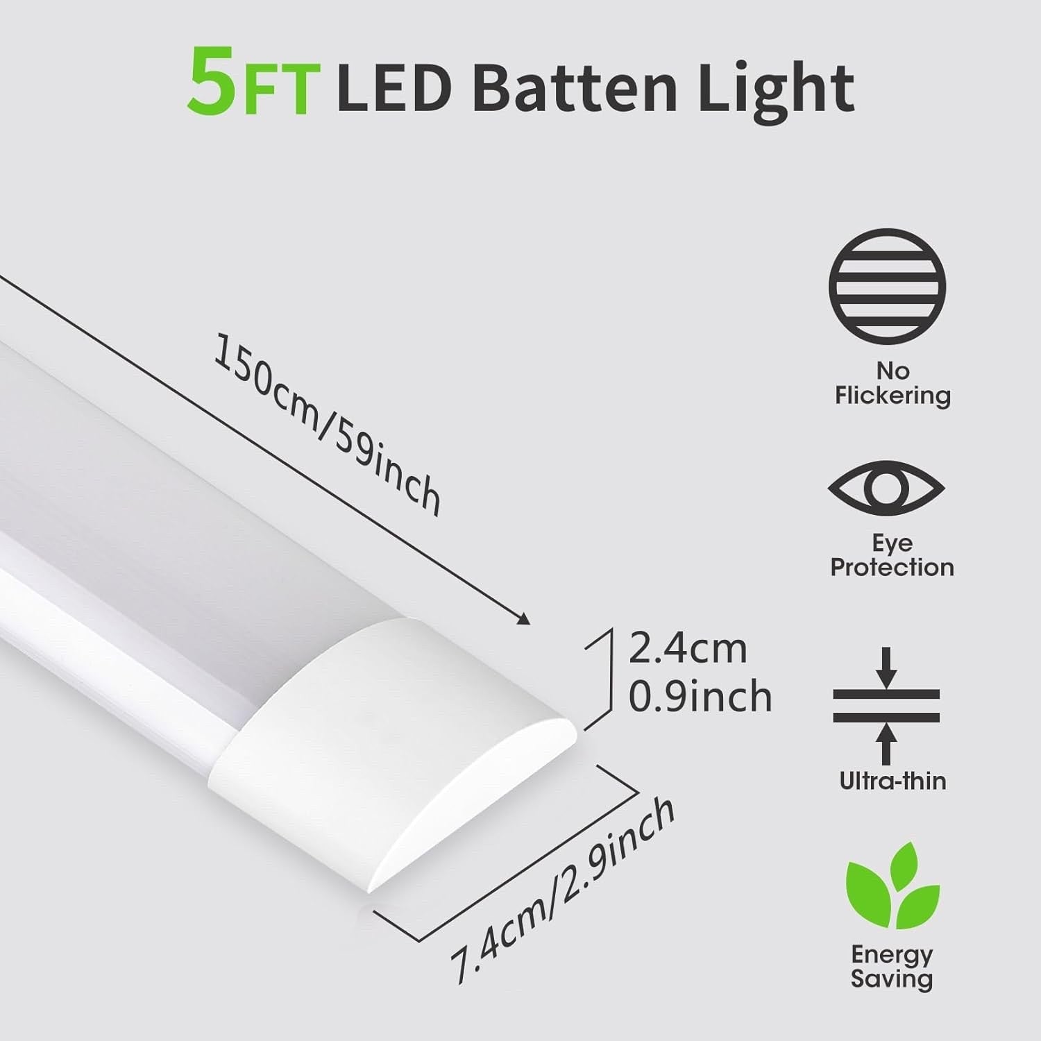 LED Batten Lights 5FT 2 Pack 50W 4500LM 4000K Ceiling Garage Workshop Strip