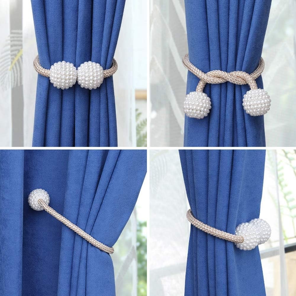 BuxiuGK 4 Pieces Magnetic Curtain Tieback18" Curtain Buckles Beige