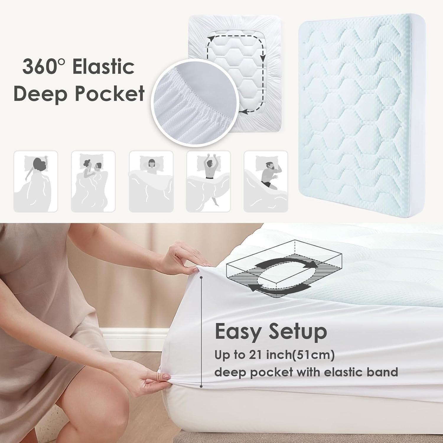 EHEYCIGA Memory Foam Mattress Topper Gel Cooling Small Double Bed 122x190cm