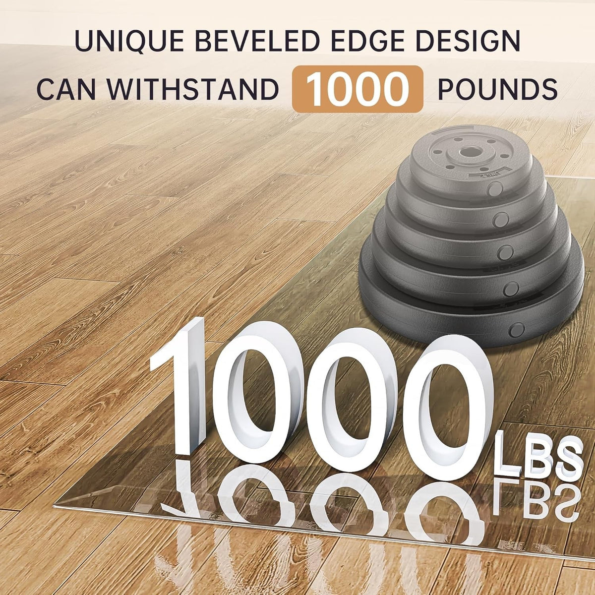Chair Mat Glass Tempered 91x91cm Clear Beveled Edge Carpet Hard Floor