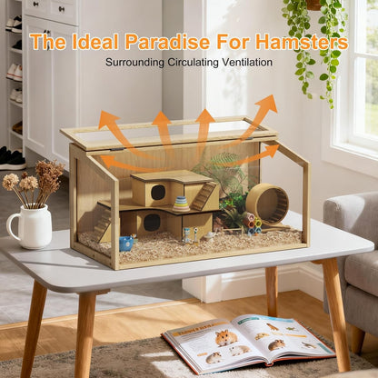 Hamster Cage Wooden Large Chewproof 80x40x40cm Acrylic LED Gerbil Rat Habitat