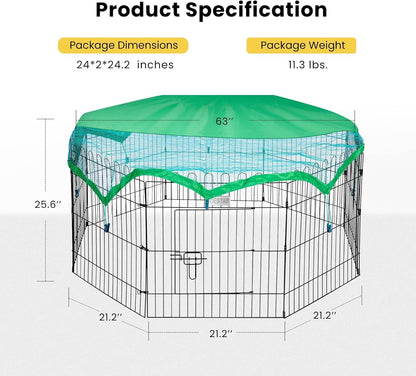 8 Panel Metal Chicken Coop Run Pen Outdoor Foldable Cage Cover Rabbit Duck