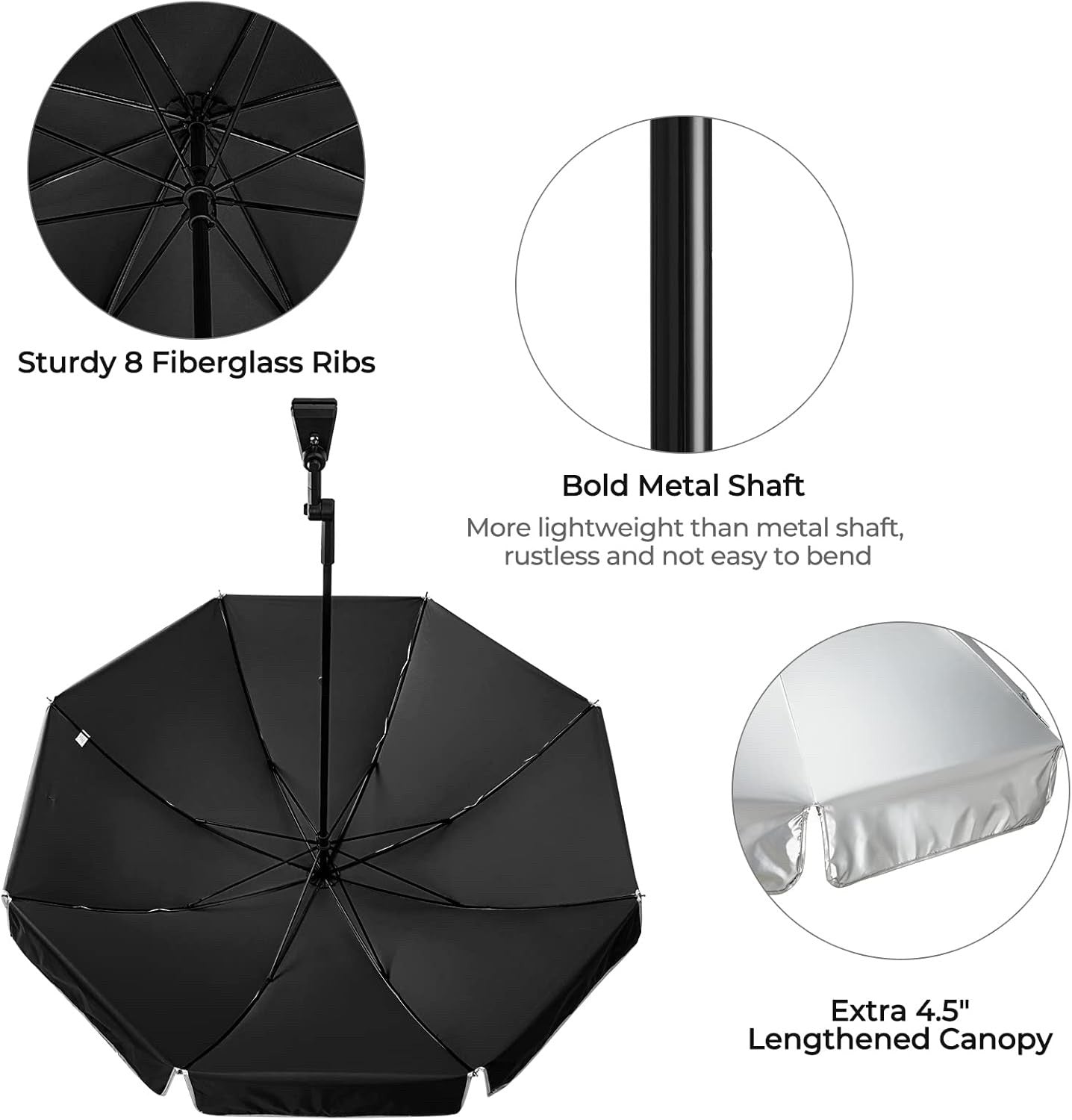 Clamp Umbrella Beach Chair UPF50 Adjustable Shade Stroller Wheelchair Parasol