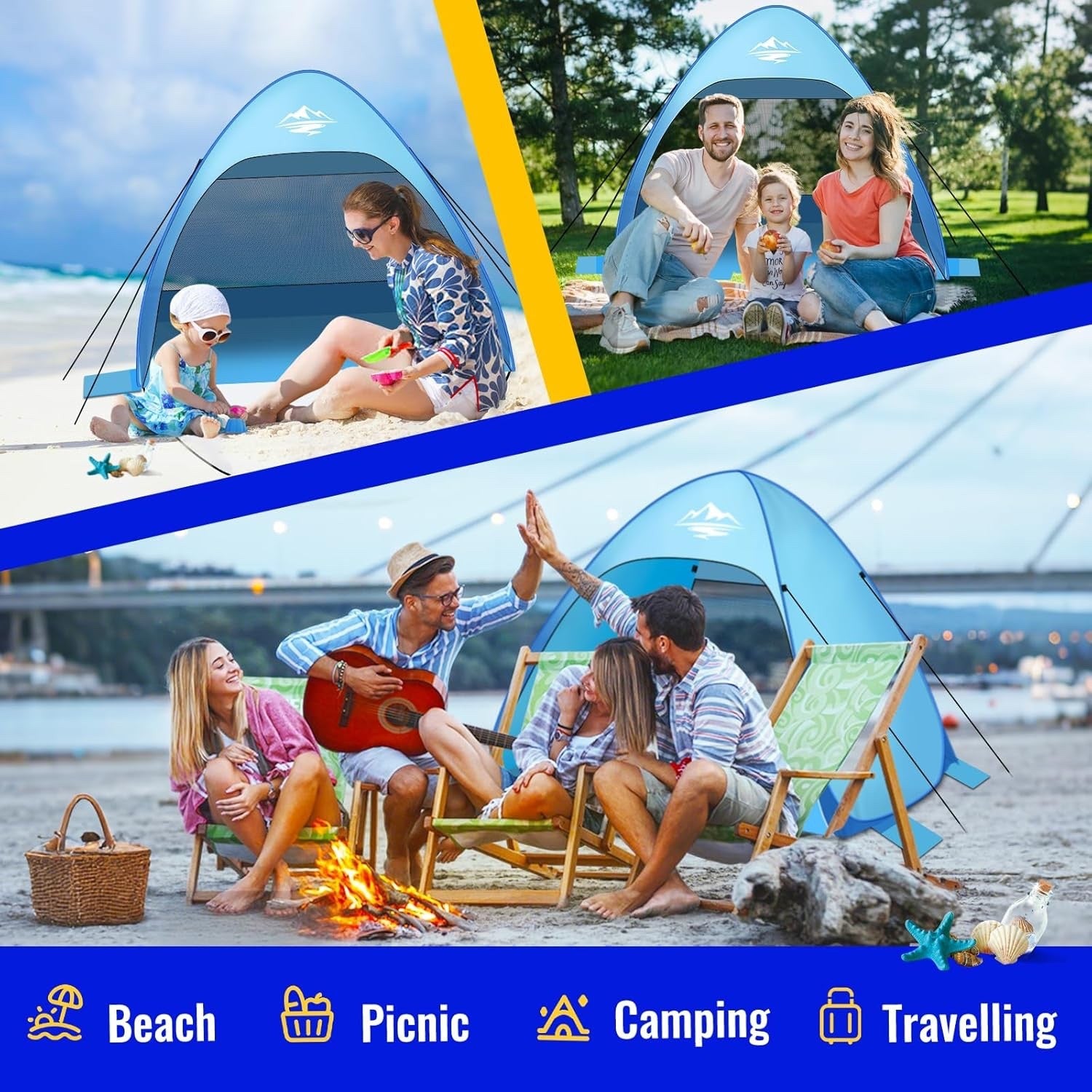 Beach Tent Sun Shelter Pop Up UV Protection Automatic Instant Lightweight 3-4P