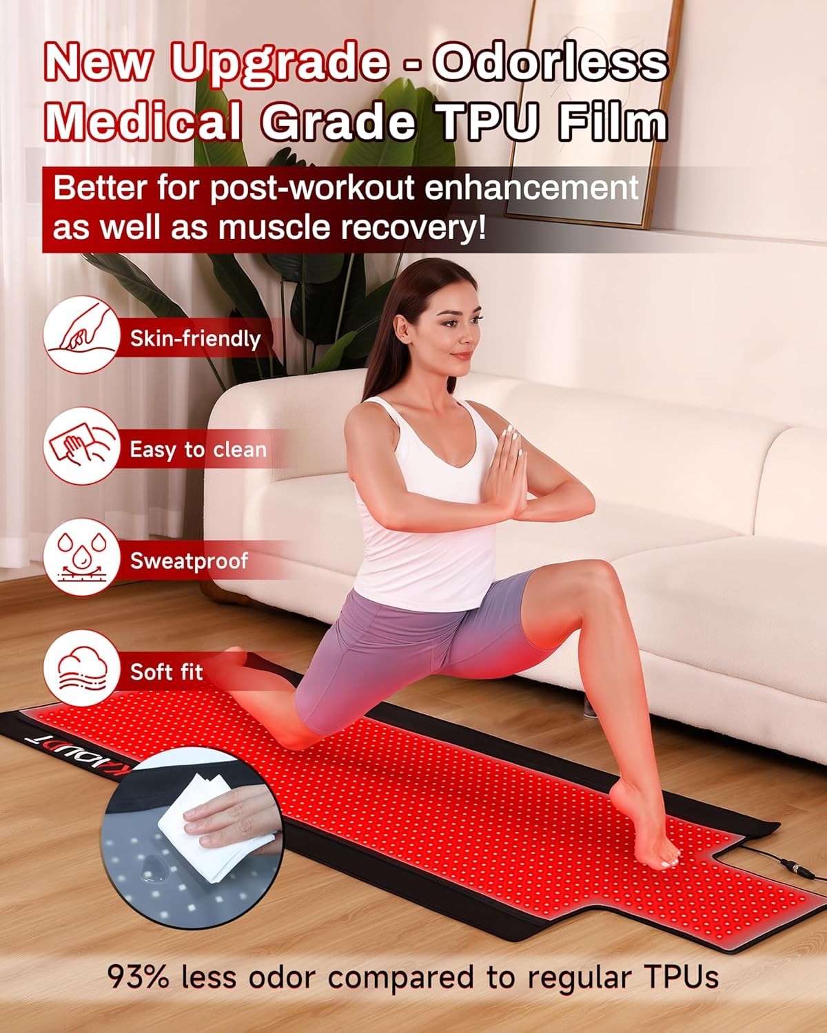 73x33 Red Light Therapy Mat Full Body Infrared 660nm 850nm 1370 LED TPU Kit Set