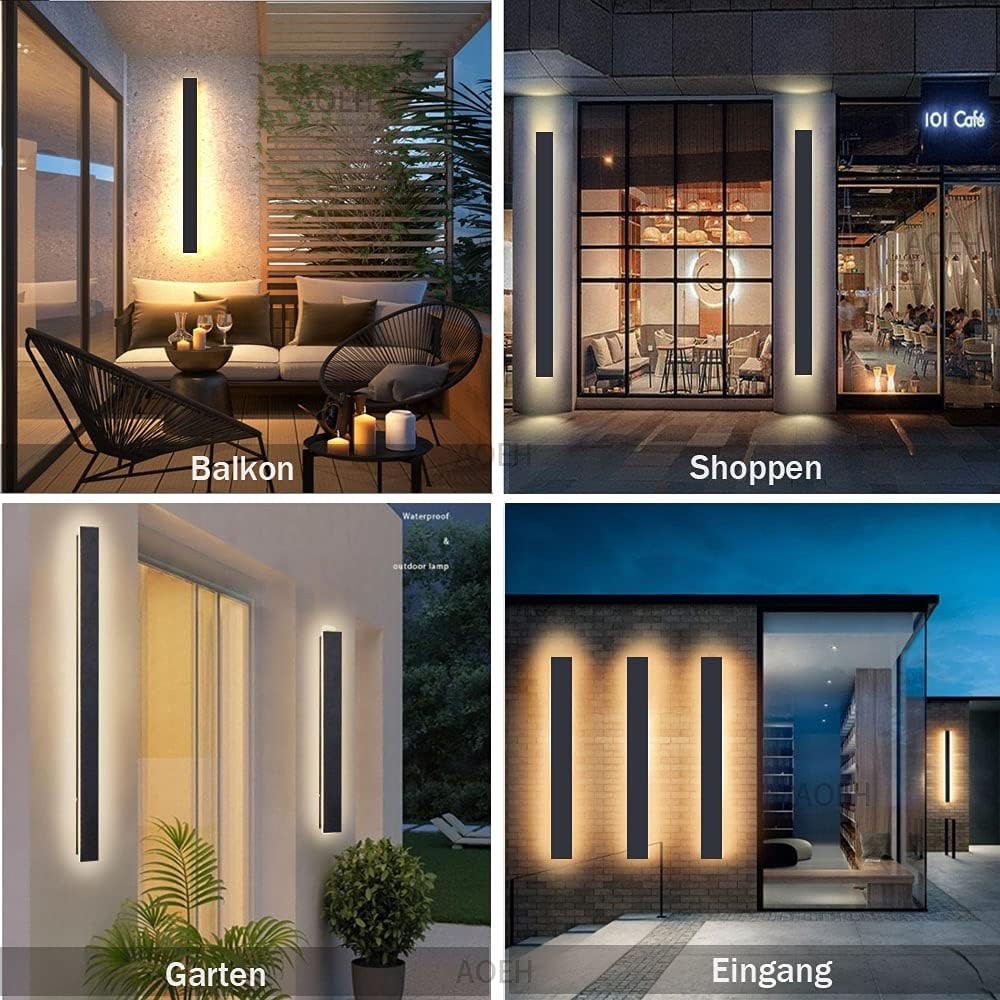 LED Wall Light Outdoor Black 125cm 45W IP65 Waterproof 3000K Warm Aluminium Lamp