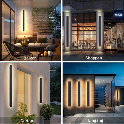 LED Wall Light Outdoor Black 125cm 45W IP65 Waterproof 3000K Warm Aluminium Lamp