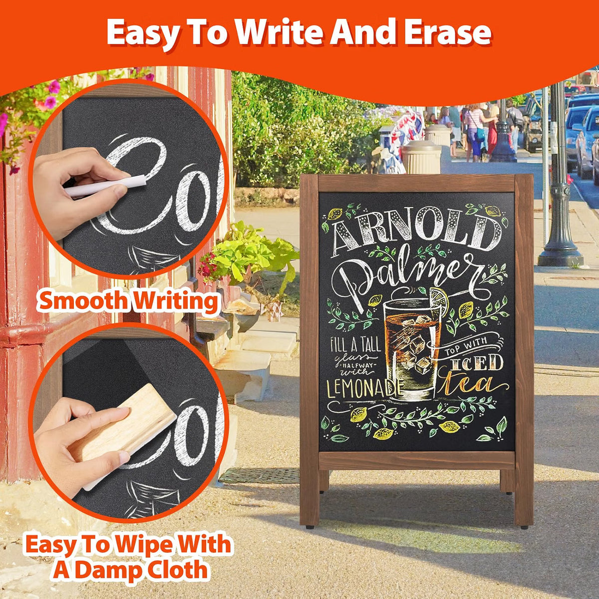 A-Board Chalkboard 43x65cm Double Sided Magnetic Wooden Pavement Sign VAIIGO