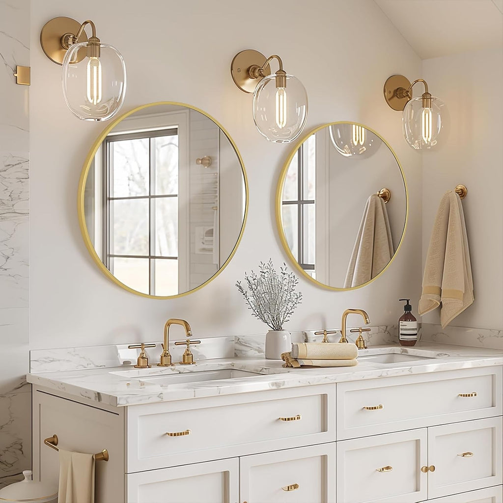 Round Gold Wall Mirror 80cm Hanging Vanity Bathroom Bedroom Decor