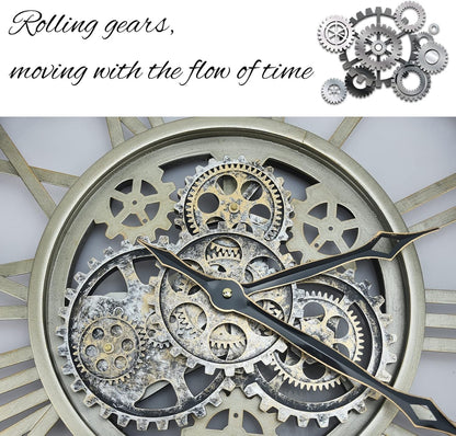 Wall Clock Oversized Industrial Steampunk 60CM Vintage Bronze Moving Gears Roman