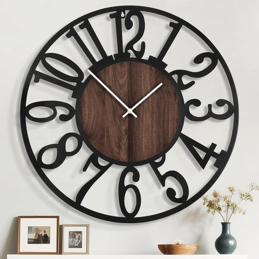 Wall Clock Oversized 40 Inch Metal Wood Arabic Numbers Silent Farmhouse Decor