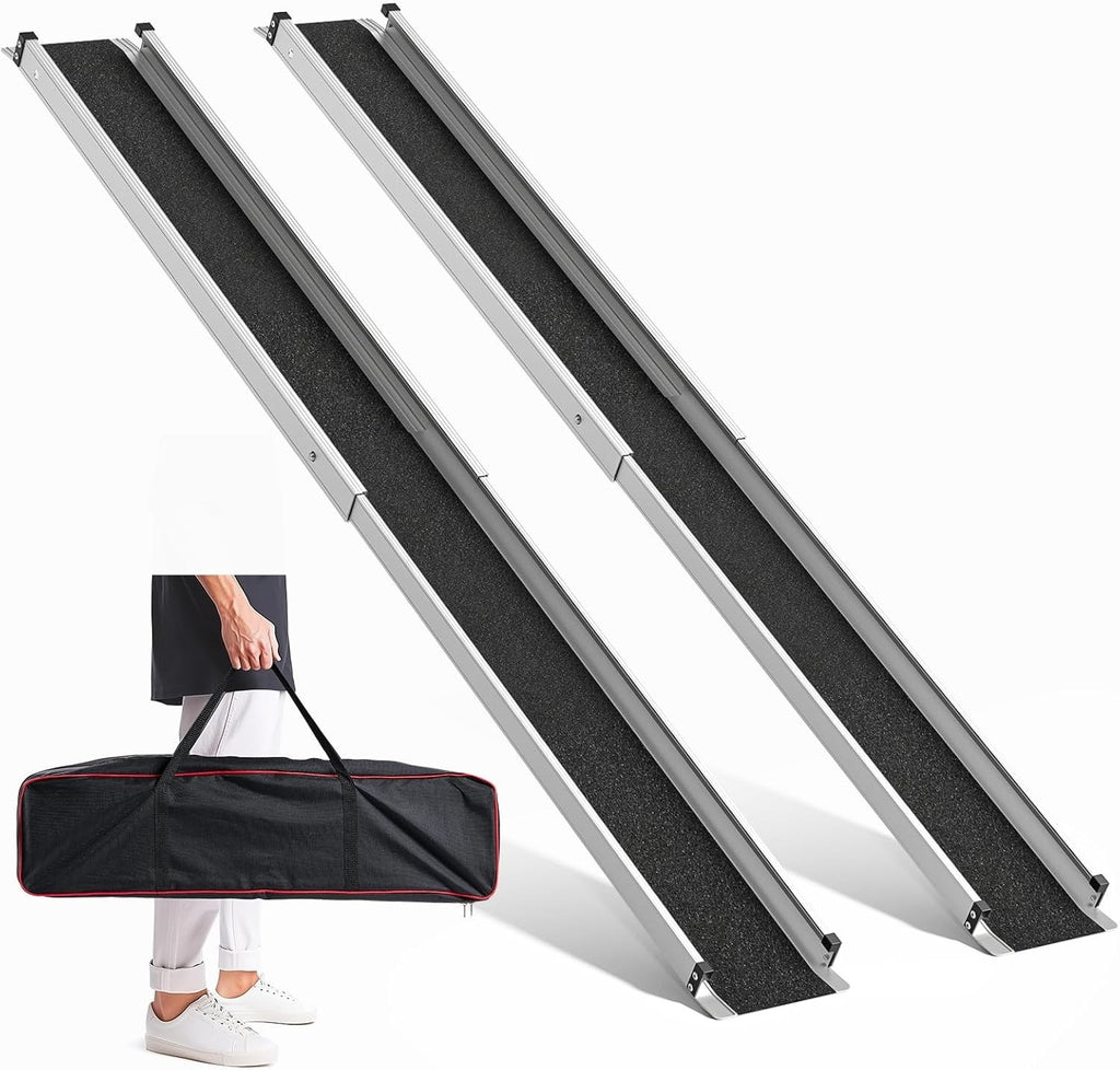 6FT Telescopic Wheelchair Ramp 600LB Aluminum Portable Mobility 2 Pack
