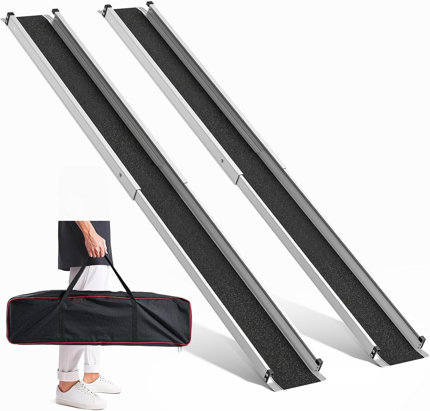 6FT Telescopic Wheelchair Ramp 600LB Aluminum Portable Mobility 2 Pack