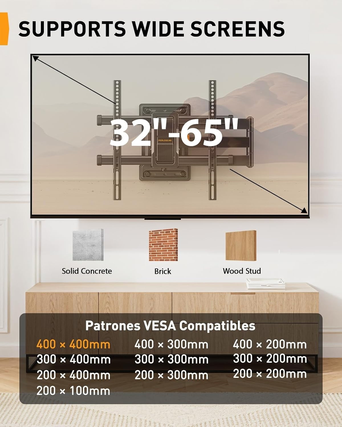TV Wall Mount Bracket 32-65 Inch Full Motion 60kg 700mm Arm VESA 400x400 Swivel