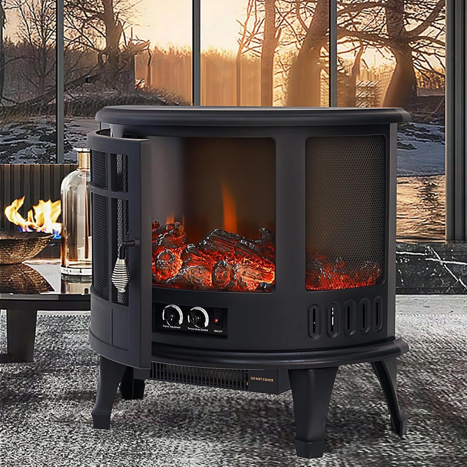 INMOZATA Electric Stove Heater 1800W with LED Log Flame Effect & Thermostat