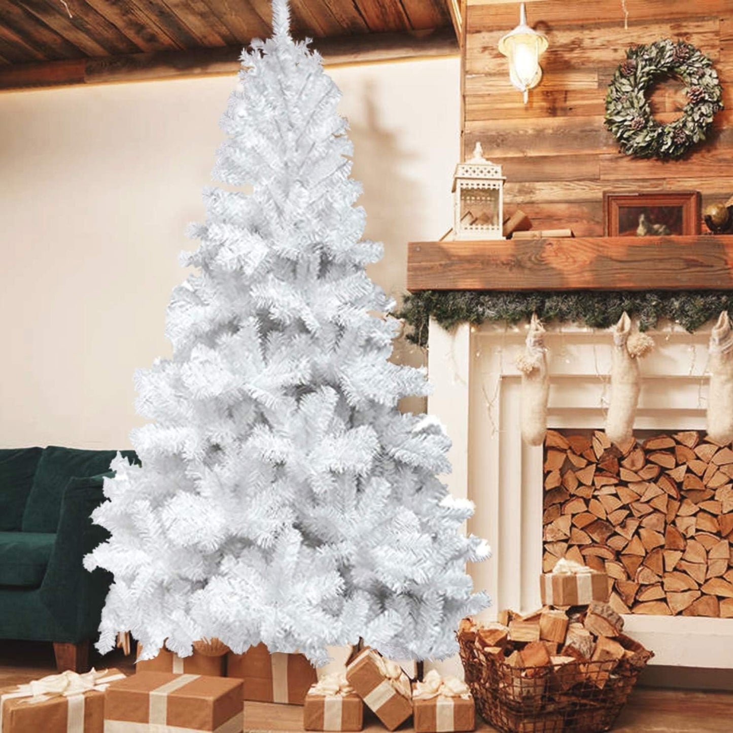 6ft White Artificial Christmas Tree 700 Tips Metal Stand Full Bushy Xmas Indoor
